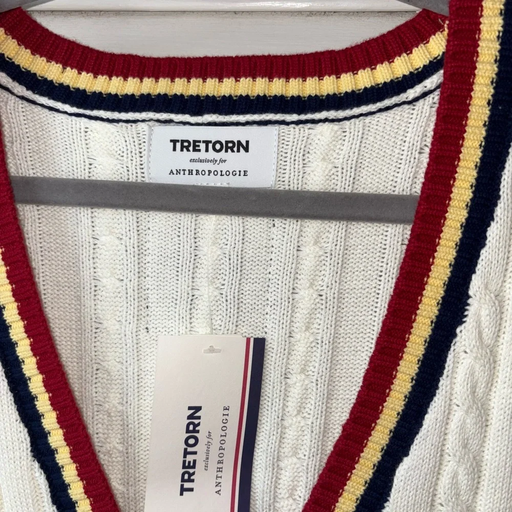 NWT Tretorn x Anthropologie Longline Short Sleeve Cardigan White Womens M Preppy - Picture 6 of 11